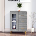 Glastueren ergaenzen das Sideboard in Eichenbraun und Grau